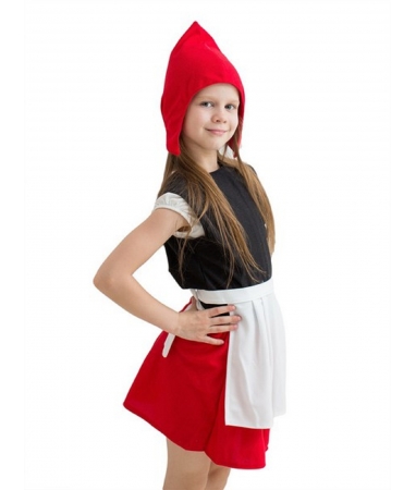 Детский карнавальный костюм - Красная шапочка (шапка, безрукавка, юбка с передником)